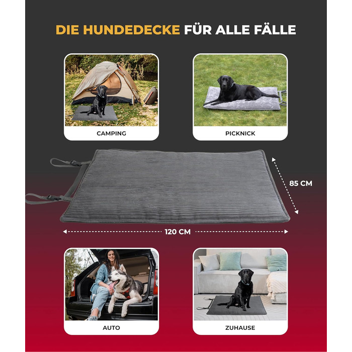 Німецька туристична ковдра для собак Outdoor, міцна та водонепроникна, 40°C, з наповнювачем 3 см (55x75 см, 85x120 см), Cord Anthrazit