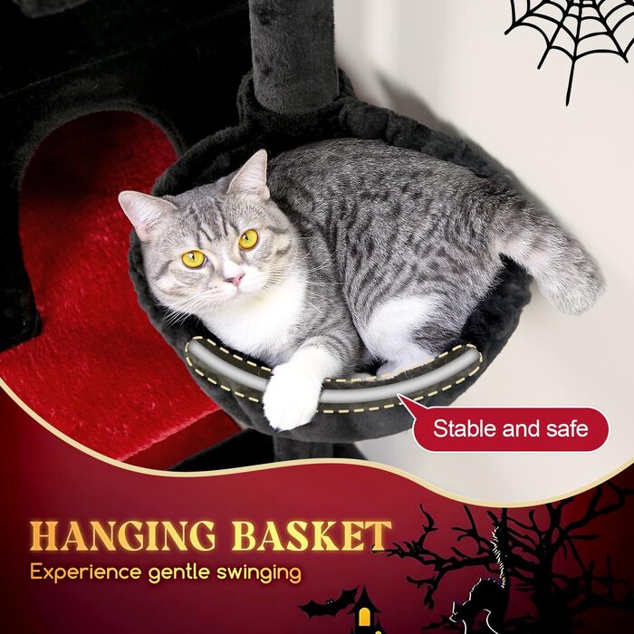 Котячий будинок F62 Gothic 157,5 см, чорний, вежа для котів з великою платформою, дряпка, затишні будиночки для домашніх котів