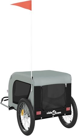 Фасба Причіп для собак, велосипедний причіп для тварин, причіп для собак з відбивачами та прапорцем, причіп для котів та домашніх тварин, сірий та чорний, оксфордська тканина та метал