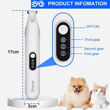 Триммер для собак з LED-підсвічуванням - набір для догляду за шерстю без шуму, з широкою 18 мм насадкою, бездротовий, для стрижки лап, очей, вух та мордочки