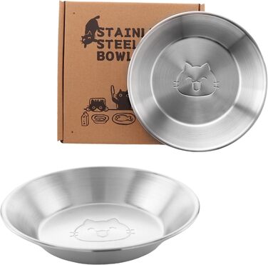 Миски для котів з нержавіючої сталі, 17,3 см, безпечні для вусів, плоскі, для кошенят та дрібних тварин, 2 шт.