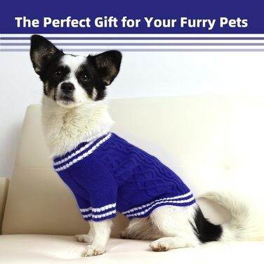 Світер для собак - теплий для чихуахуа, елегантний, з V-подібним вирізом, для маленьких, середніх та великих собак (синій, XS)