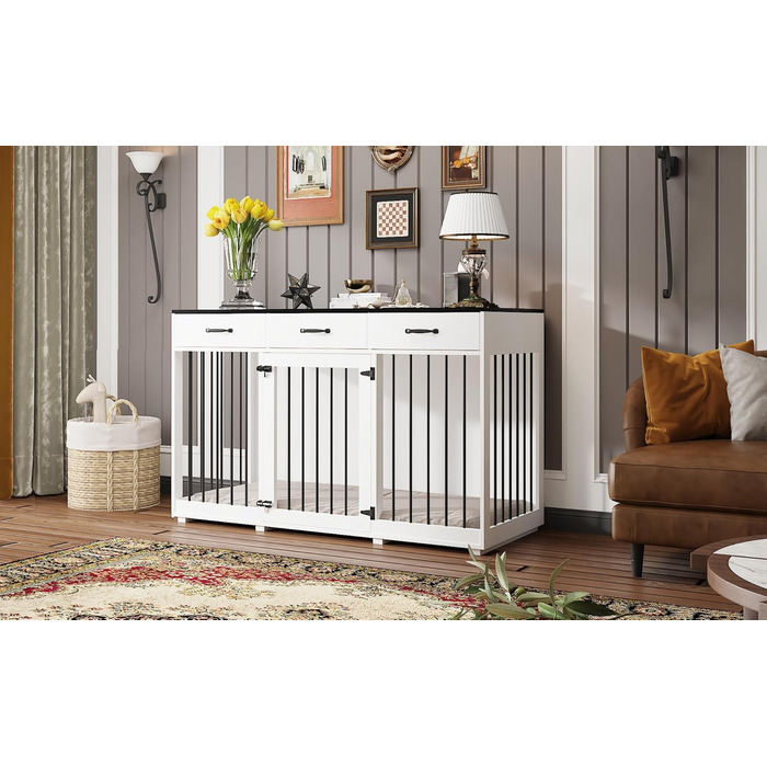 Елегантна собача будка-переноска XXL з шухлядами 137x57x85 см – чорно-біла меблі для собак