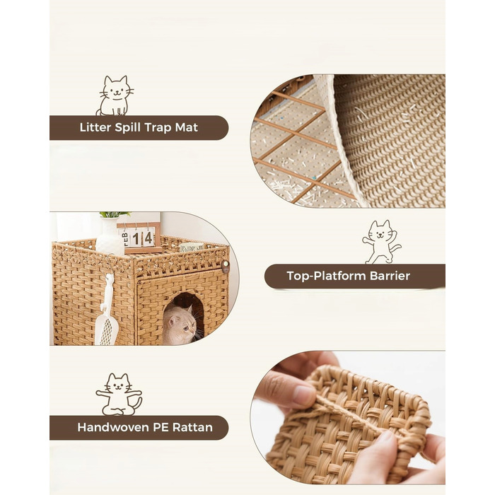 Шафа-будиночок для кота Klippehop з ротанга з лотком, 52x47x48,5 см