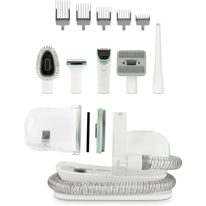 Пылесос H.Koenig PAW400 для шерсті домашніх тварин: собака, кіт. Догляд, стрижка, чистка. 9 насадок, знімний контейнер 1 л, 3 швидкості, білий.