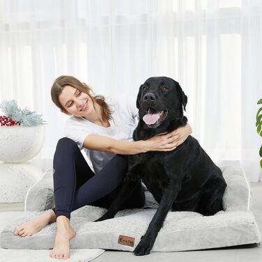 Ортопедичне ліжко для собак великих порід, XL, водовідштовхувальне, з ефектом пам'яті, зручна подушка для шиї, знімний, пральний чохол, неслизьке дно (сірий, білий)