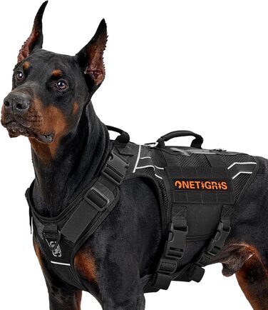 Шлея для собак OneTigris AIRE Armor Mesh, регульована, з 2 ручками, 3 D-кільцями, не тягне, світловідбивна, дихаюча, для великих і середніх собак, чорна, розмір L