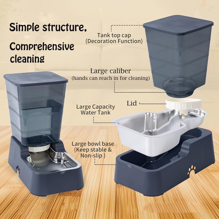 Автоматичний годівниця та поїлка для котів та собак 5л з нержавіючою чашею, комплект 2 шт.