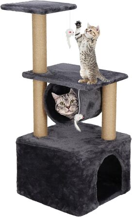 Котячий будиночок SPRINGOS з когтеточкою, лежаком та регульованою висотою, 245 см, сірий (62 см)