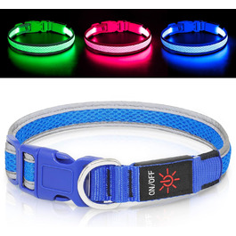 Світлодіодний нашийник для собак Bpawser, заряджається через USB, світиться, для середніх і великих собак, синій, M, для безпеки вночі