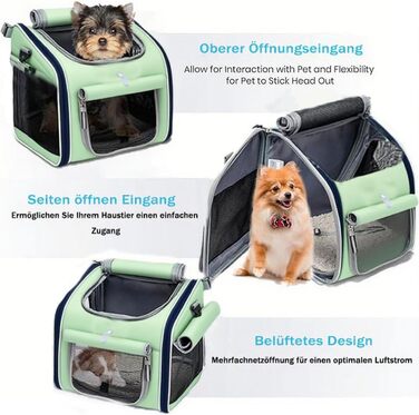 Кошик для собак на велосипед, розкладний, зелений. Кошик для тварин до 10 кг з 4 дверцятами та сітковими вікнами.