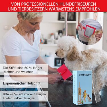 Щітка для вичісування собак та котів з довгим хутром (червона) - видаляє відмерле та підшерсток, з гребінцем