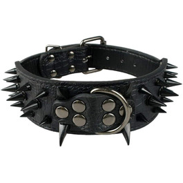 Нашийник для собак Haoyueer з шипами, 5.1 см, шкіряний, чорний, L (для середніх та великих собак: Пітбуль, Лабрадор, Боксер, Ротвейлер, Німецька вівчарка)