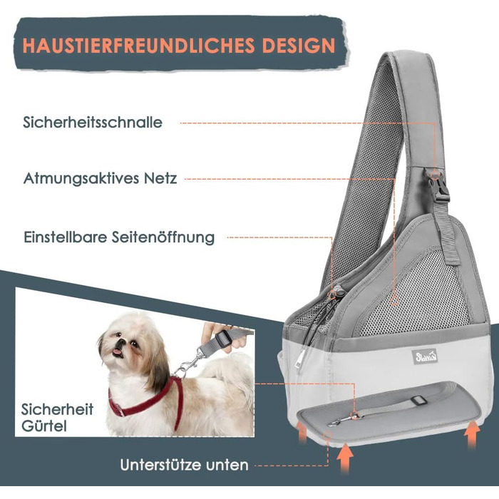 Сумка-переноска для собак Eyein, сіра, до 5.5 кг, з жорстким дном та регульованими ременями