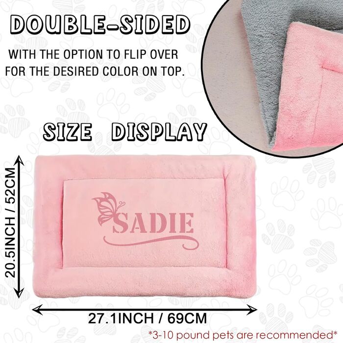 Персоналізована килимок для собак, індивідуальне собаче ліжко для вольєра, миється, килимок для сну домашніх тварин, подарунок для любителів собак і котів (69x52 см, рожевий)