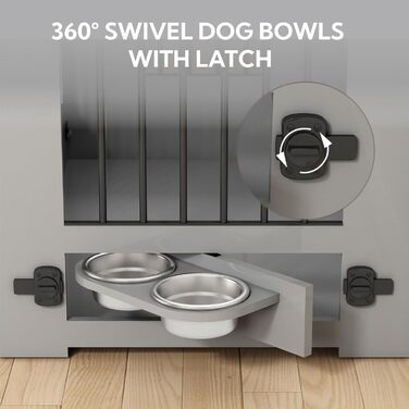 DAWNYIELD Клітка для собак, меблі, дерев'яна з відкидною дверцятами та шухлядою, стиль меблів, внутрішній вольєр для собак, стіл з поворотним миском на 360°, білий колір, біла розсувна дверцята (сіра розсувна дверцята)