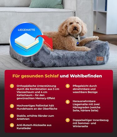 Ортопедичне ліжко для собак Deluxe Exklusiv M (70x90 см) з Memory Foam та антиковзаючою основою. Легко миється, колір антрацит, виготовлено в Німеччині