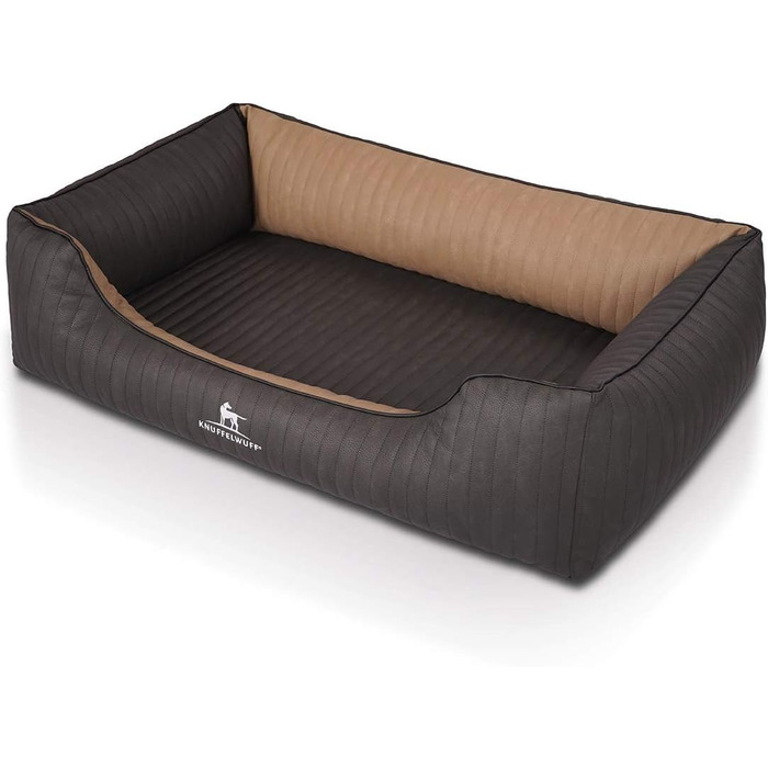 Ортопедичне собаче ліжко Knuffelwuff Outback XXL з лазерного стежчастого штучного шкіряного покриття, 120 x 85 см - Знімний чохол - Легко чистити - для великих, середніх та маленьких собак (Чорний/Капучино)
