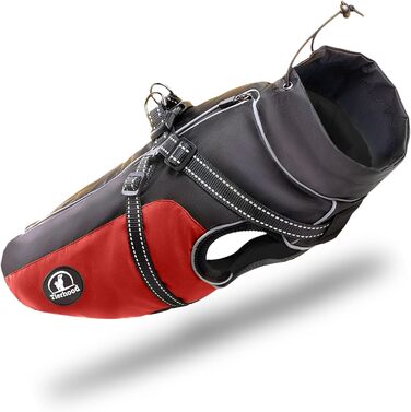 Водонепроникний дощовик для собак - дощовик для собак з відбиваючими елементами, з повдком, зелений/чорний (40, червоний/чорний)