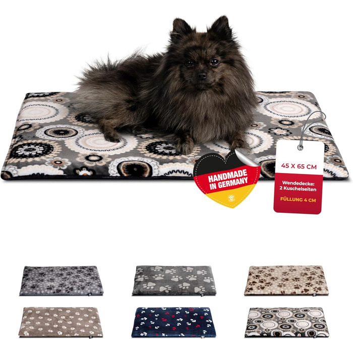 Підстилка для собак XS (45x65 см) – двостороння та м'яка з 3 см наповнювачем – ідеальна для дивану, авто та переноски – Made in Germany (45 x 65 см, Мандала Антрацит)