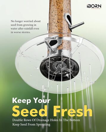 Годівниця для птахів iBorn з 6 місцями для підльоту, 20 см тарілка для корму, алюмінієва, 38 см