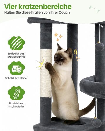 Комплекс для котів Kratzbaum XL 170 см сірий: будинок, дряпки, платформа, гойдалка