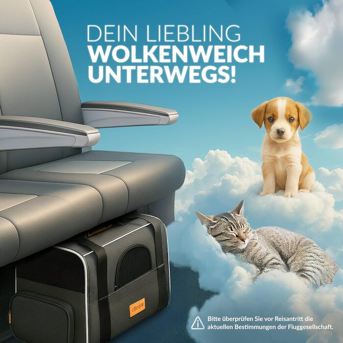 Транспортна переноска для котів CADOCA® до 20 кг, складана, з дахом від сонця та дощу, з підстаканником, дихаюча, комфортна, з обертовим матрацом, сіра