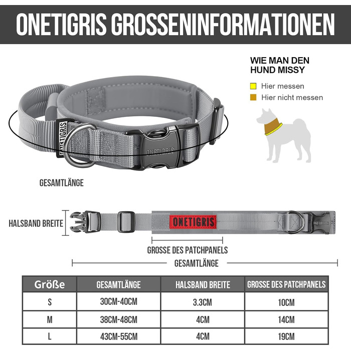 Нашийник для собак OneTigri з металевою застібкою (S, сірий)