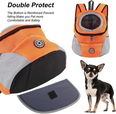 Шлейка-рюкзак для собак та котів, переноска для тварин, алюмінатор для дихання, водонепроникне дно, для подорожей та активного відпочинку (S, помаранчевий)