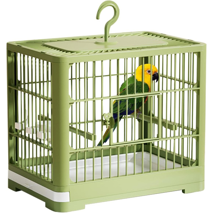 Клітка для птахів Vogel Reisekäfig | Транспортна переноска для птахів з висувною шухлядою, іграшками, складаний вольєр для папуг та синиць, зелена, 32 x 25 x 13 см