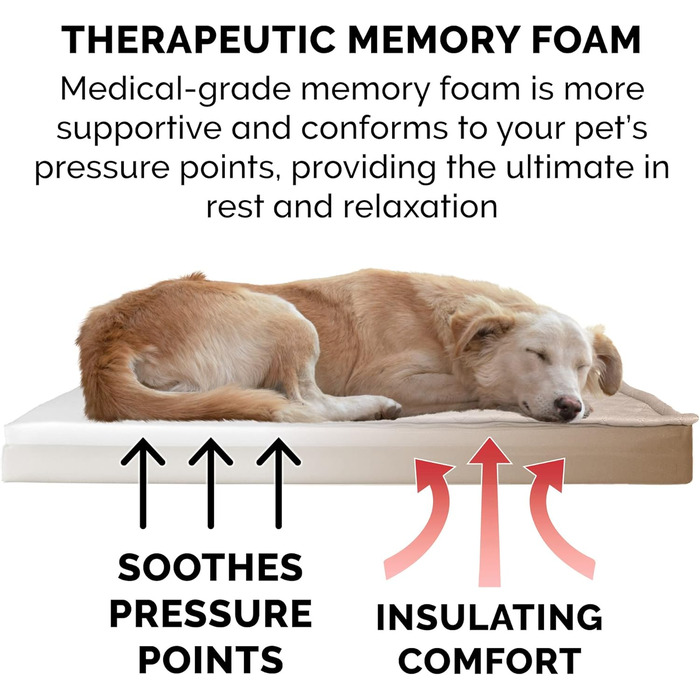 Лягу для собак Furhaven XL: Водостійкий лежак з піною Memory Foam, розмір Jumbo (X-Large), колір пісок (102 x 81 x 10 см)