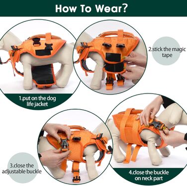 Жилет для собак Kuoser: плаваючий, для малих, середніх та великих порід, помаранчевий, з ручкою для рятування