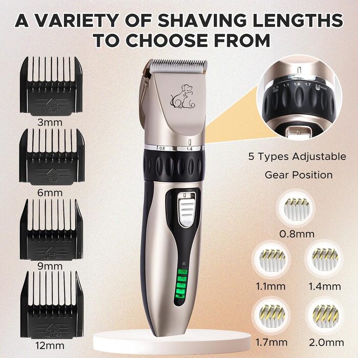 Машинка для стрижки собак, акумуляторна бездротова з 4 насадками, для собак, котів та всіх типів шерсті