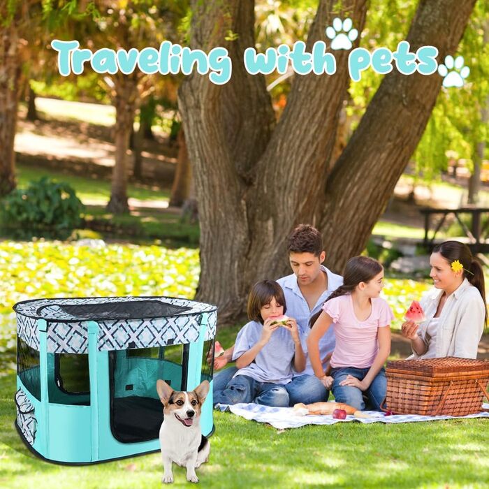 Клітка-забіг для цуценят та собак, розкладна, 70x55x40 см, зелена в клітинку