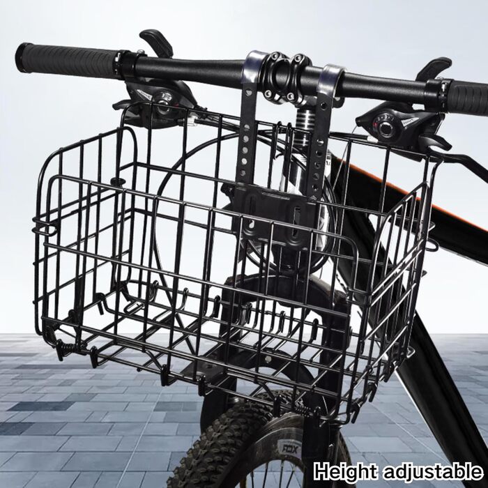 Складаний велосипедний кошик SUQ з чорною нейлоновою сумкою, сталева велосипедна корзина, для тварин, покупок, подорожей, кемпінгу та відпочинку на природі (Чорний)