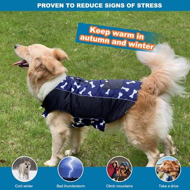 PETCUTE Водонепроникний зимовий теплий одяг для собак з відбиваючими елементами та отвором для страхувального ременя (XS, Синій)
