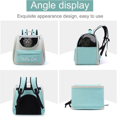 Рюкзак для кота та собаки PETCUTE з сіткою, дихаючий, з поводком, знімний килимок, блакитний