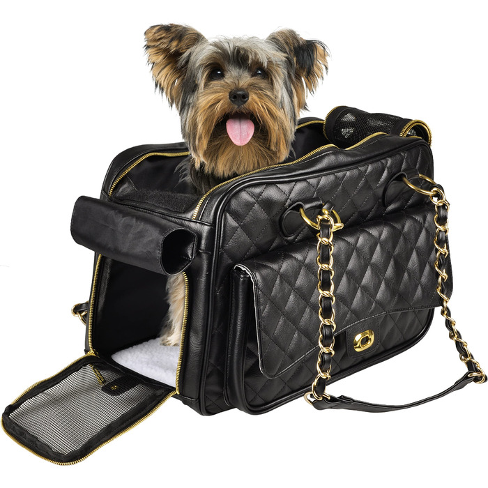 Сумка для собак Gigi чорна – 40x22x28 см – штучна шкіра, з подушкою, безпечна, з вентиляцією, для перенесення