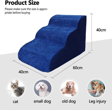 Сходинки для собак Galatée: міцні, з антиковзким покриттям, 3 сходинки для високих ліжок та диванів. Підходять для травмованих, літніх собак та котів (блакитний)