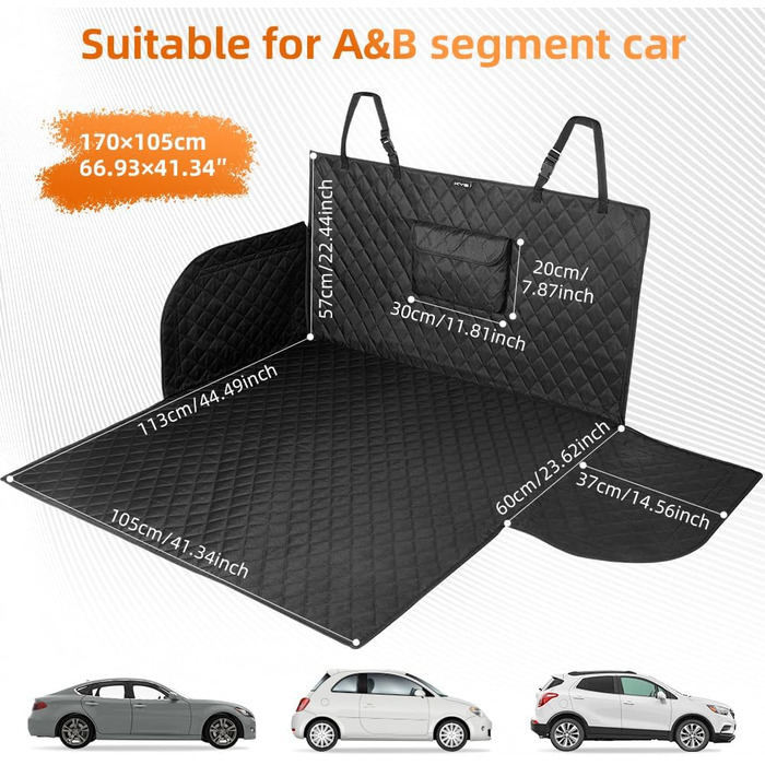 Захист для багажника автомобіля KYG для собак з неслизьким дном, захистом бокових панелей та краю завантаження, універсальний килимок для багажника, ковдра для собак в авто, водонепроникний та стійкий до подряпин 195 * 105 см (потовщений + 1 кишеня)