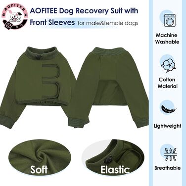 Комбінезон після операції для собак AOFITEE (3XL, Оливковий) - захист рани, анти-вилизування, після кастрації/стерилізації