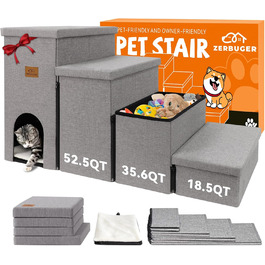 Сходинки для собак, 58,4 см, 4 сходинки, широкі, для високих ліжок/вікон, складані, сірі. Підходить для маленьких, середніх та великих собак та котів. Розміри: 109,2 x 43,2 x 58,2 см