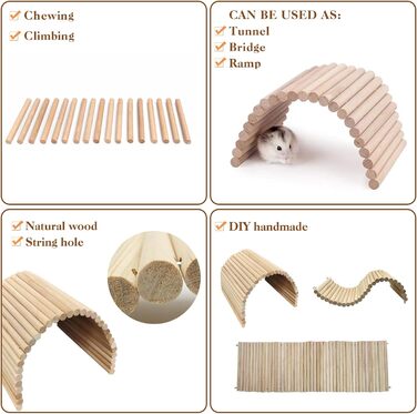 Дерев'яна драбина для кроликів та шиншил з 3 трав'яними килимками Hamiledyi, іграшка для гризунів, тунель/притулок/рампа, роздільник, килимки для кроликів, 26.4x7.9+3 шт.