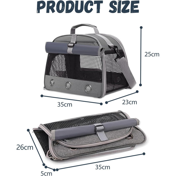 Транспортна переноска для кота, кролика, хом'яка, морської свинки, сіра. Зручна, складна, дихаюча переноска для тварин