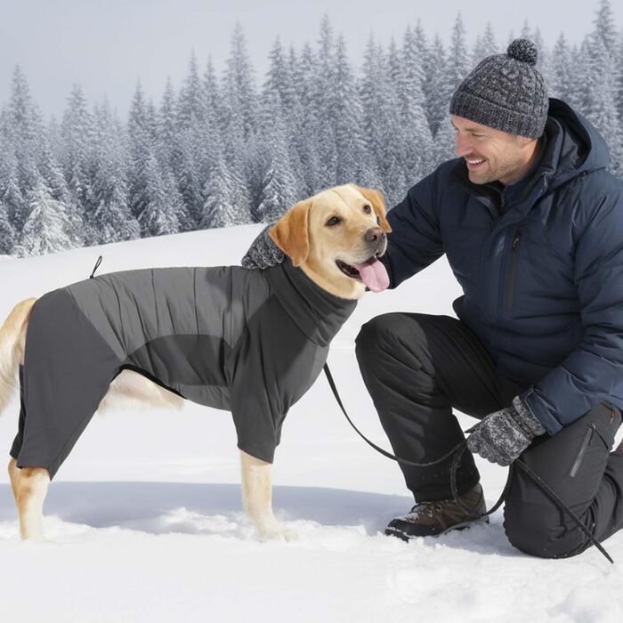 Водонепроникний теплий зимовий одяг для собак, вітронепроникний костюм для собак середніх та великих порід, одяг для собак з отвором для шлейки – сірий (XL)