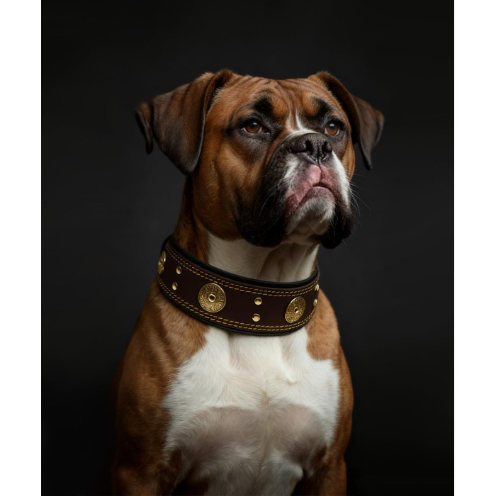 Шкіряний нашийник для собак, 5 см, ручної роботи, преміум якість, для великих та середніх порід, M (53.5-63 см, золотисто-коричневий)