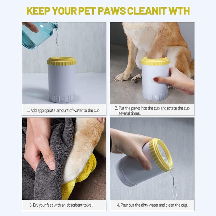 Очисник лап для собак PJDDP з рушником: портативний, силіконовий, для собак і котів, масаж, видалення бруду (сірий)