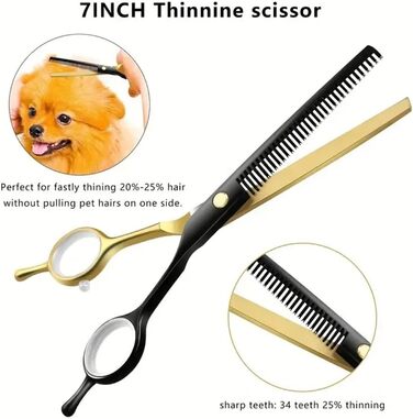 Ножиці для грумінгу собак і котів, нержавіюча сталь, для догляду за шерстю, з вигнутими та прямими лезами, з лезом для розрідження, колір: блакитний павич