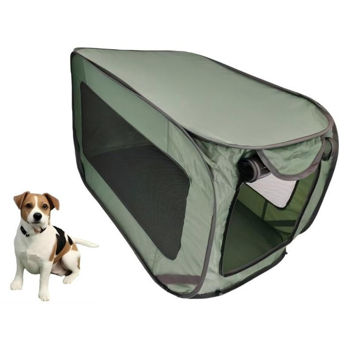 Складана переноска для собак та котів - 92x52x52 см, з подвійними дверцятами, Pop-Up, для великих, середніх та маленьких собак, легка, зручна у зберіганні (зелена)