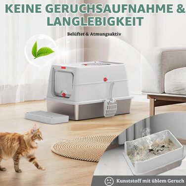 Лоток для котів BEST JAJA XXL з кришкою, нержавіюча сталь, 61.9 × 41.9 × 37 см, сірий